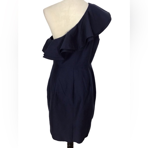 J Crew Navy Blue One Shoulder Ruffle Dress NWT Size 10 NEW - Picture 5 of 10